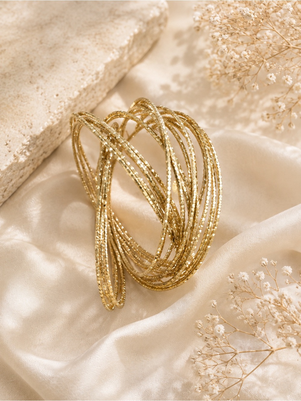 Gold Multi-Strand Sparkle Bangle Bracelet